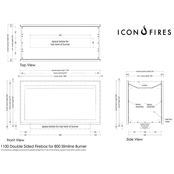Slimline Firebox FBDS1100 – Innebygd