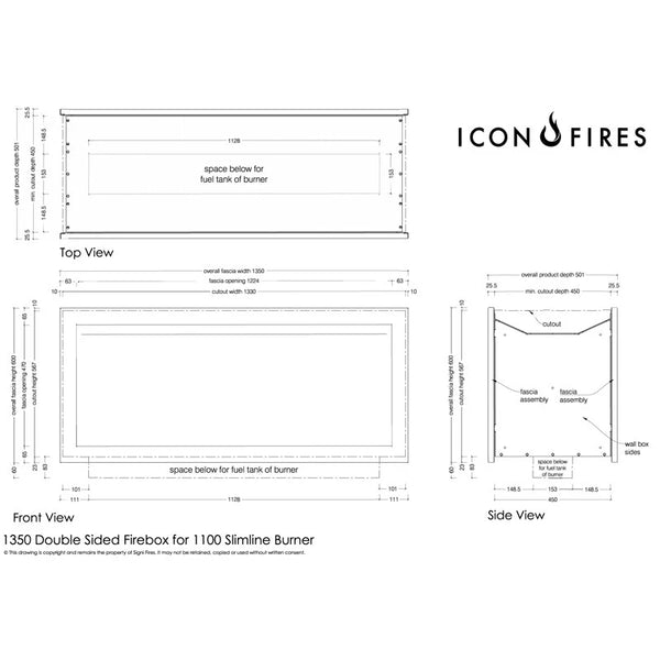 Slimline Firebox FBDS1350 – Innebygd
