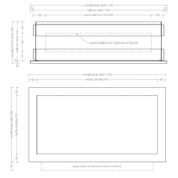 Slimline Firebox SFB1100 – Innebygd