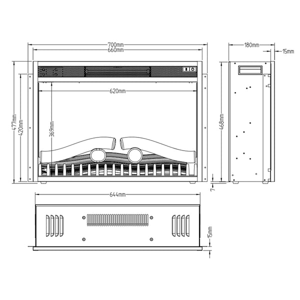 LED Klassisk 67 cm – Innebygd Elektrisk peis