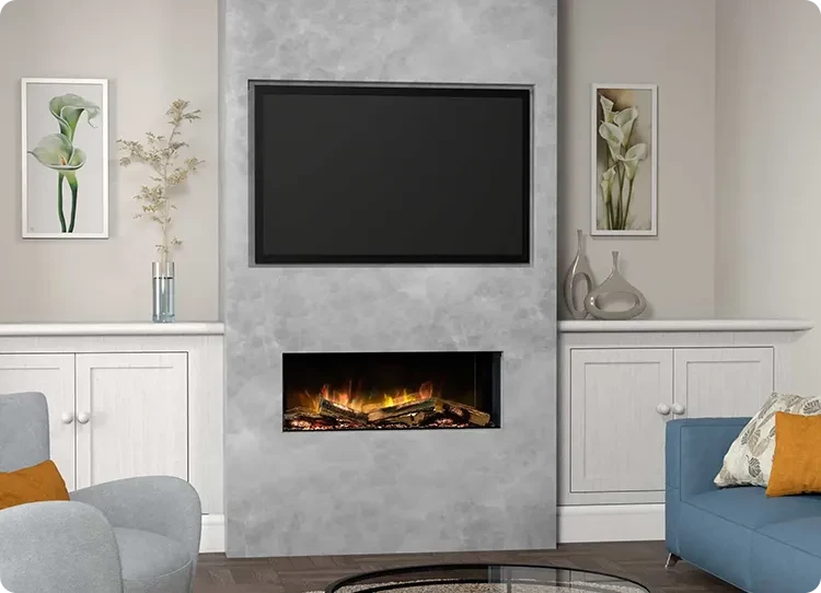 Medievegg med TV og elektrisk peis fra Flamerite