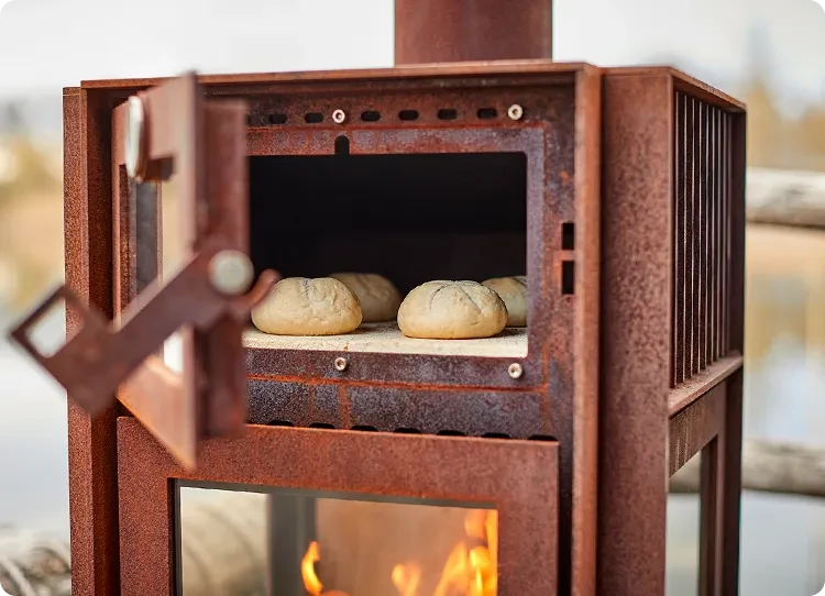 rb73 vedovn med toppmontert ovn for baking av brød