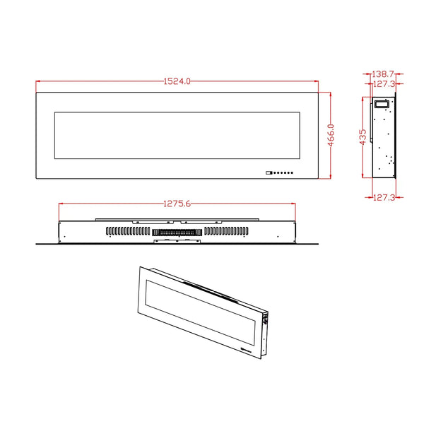 Azurite 152 cm - Vegghengt elektrisk peis