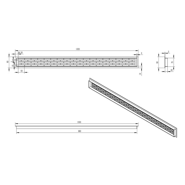 Ventilasjonsrist – Hvit – 100×9 cm