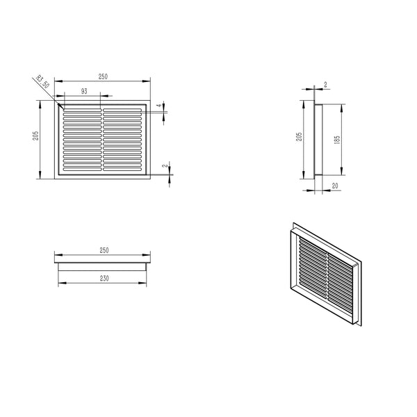 Ventilasjonsrist – Hvit – 25×20,5 cm
