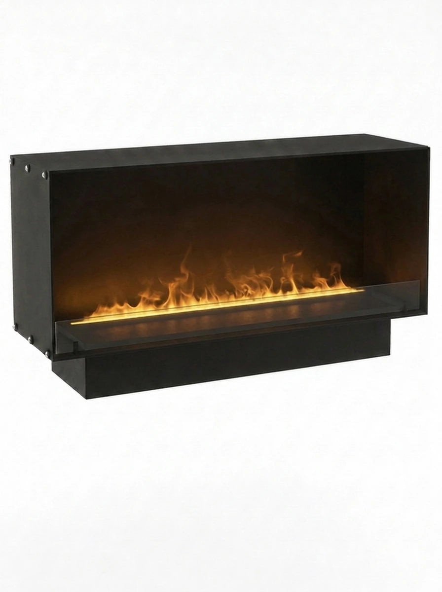 Foco Myst One 1200 built-in water vapour fireplace in black with realistic water vapour flames