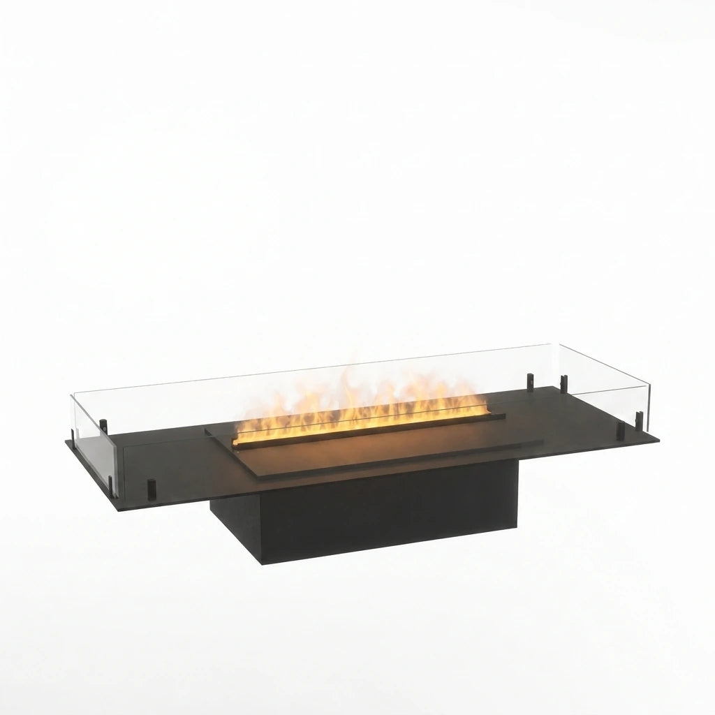 Foco Myst Free 1000 water vapour fireplace, studio shot with realistic Opti-myst flame effect