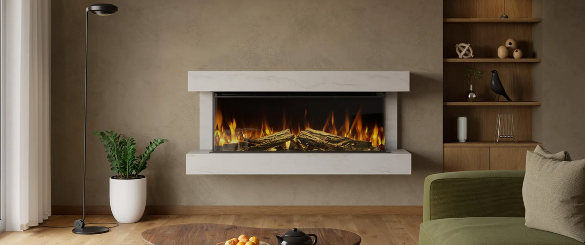 Winchester 1600 White Marble – Wide Wall-Mounted Electric Fireplace