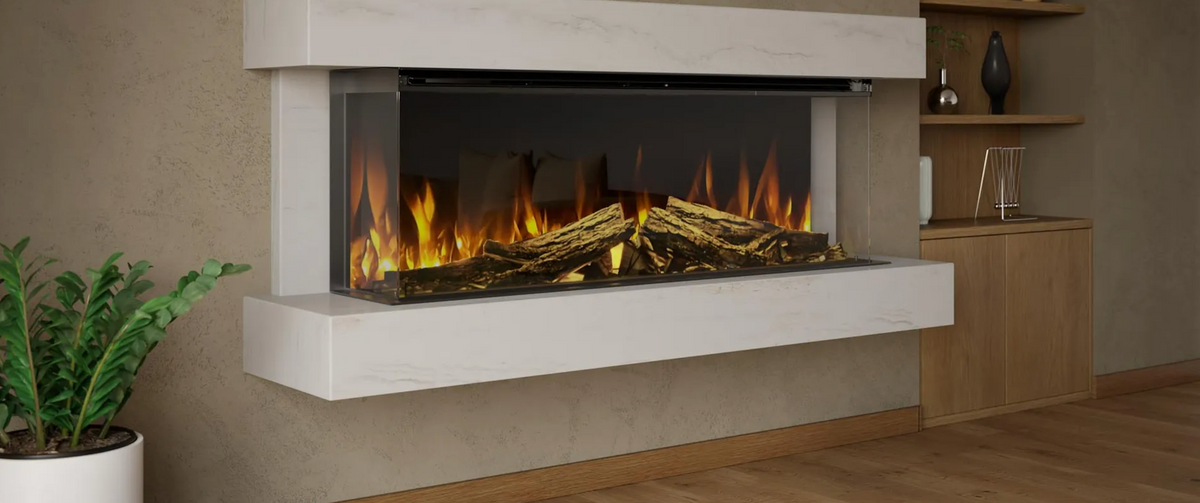 Winchester 1600 White Marble – Wide Wall-Mounted Electric Fireplace