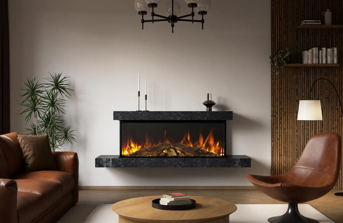 Brockenhurst 870 Grey Marble – Three-Sided Wall-Mounted Electric Fireplace Suite