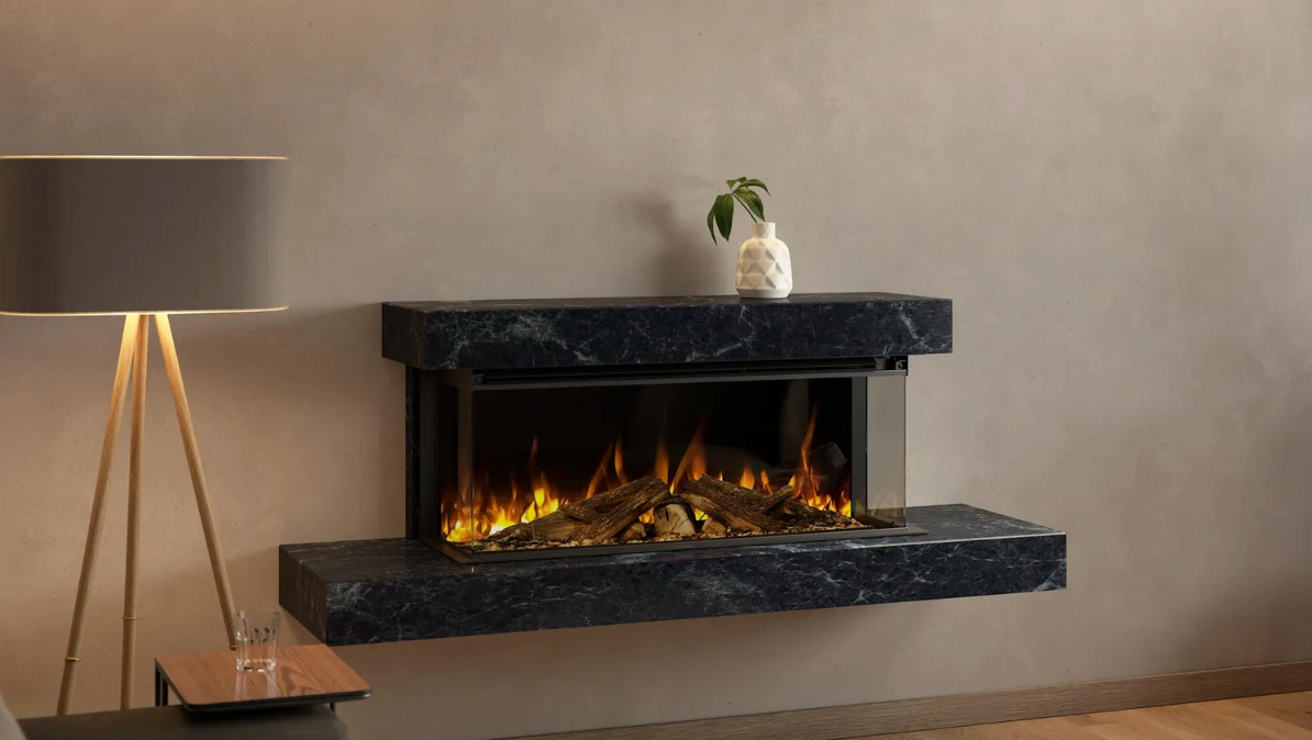 Brockenhurst 870 Grey Marble – Three-Sided Wall-Mounted Electric Fireplace Suite