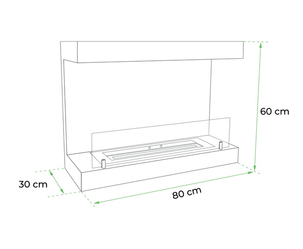 Tre-sidet vegghengt biopeis – Hvit – 80 cm