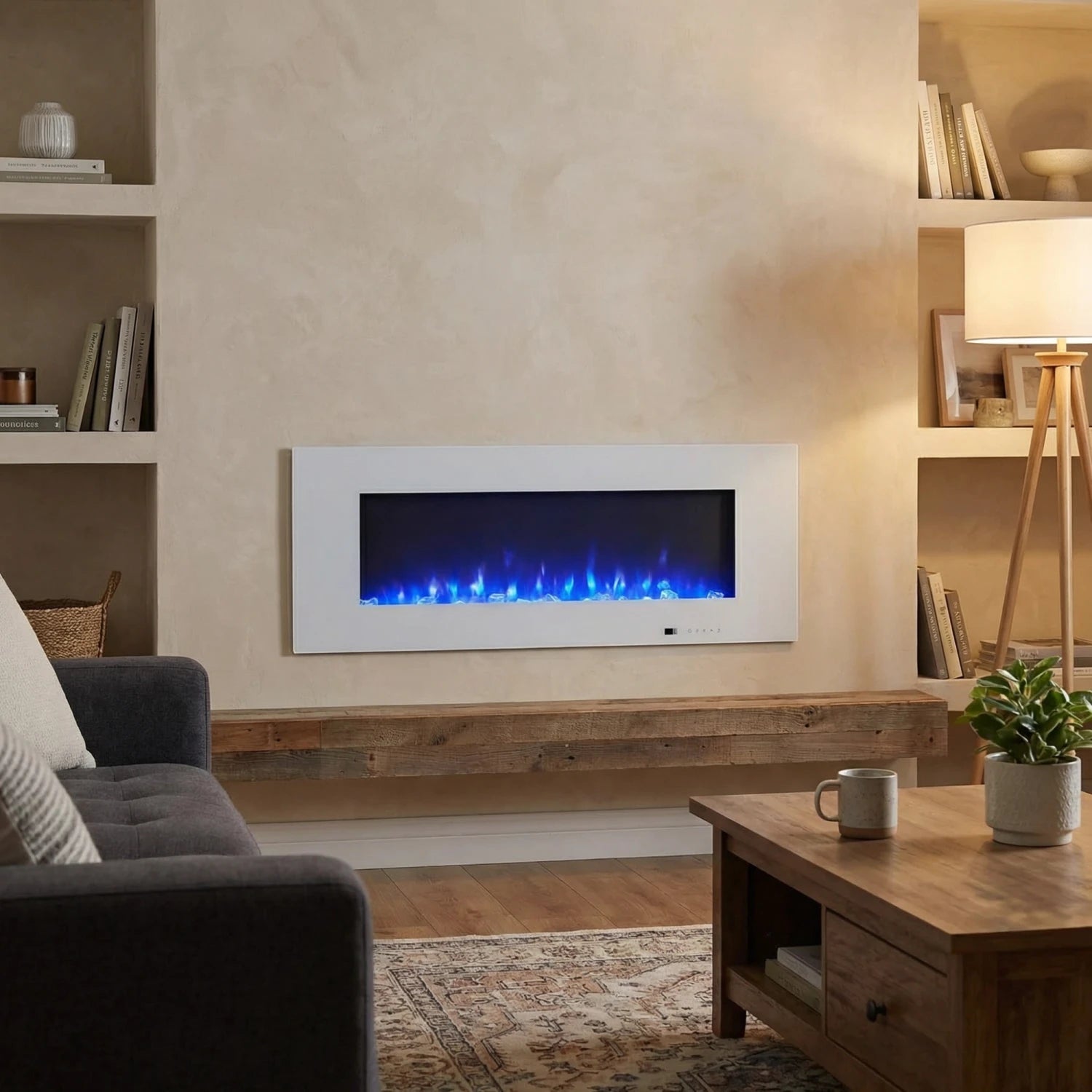 Azurite 127 cm - Hvit vegghengt elektrisk peis