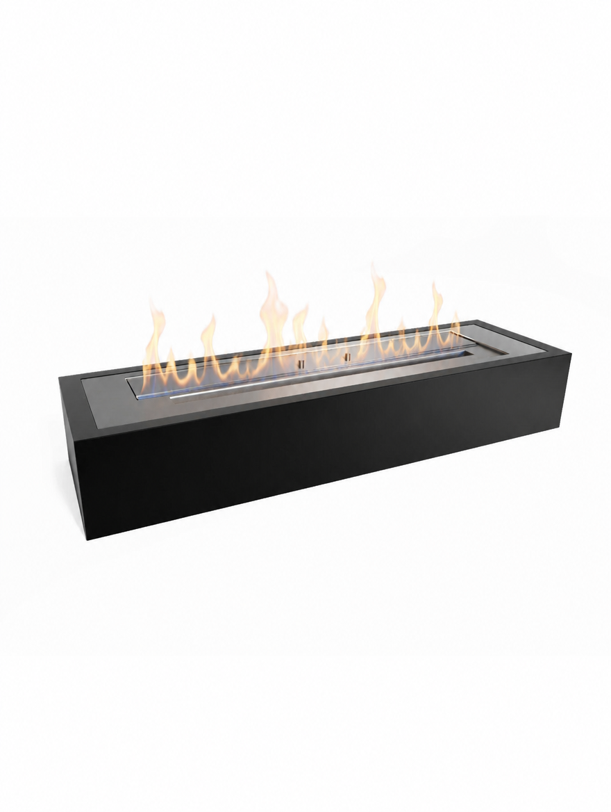 Bioethanol burner insert, 65 cm, lit with a realistic flame, studio hero view