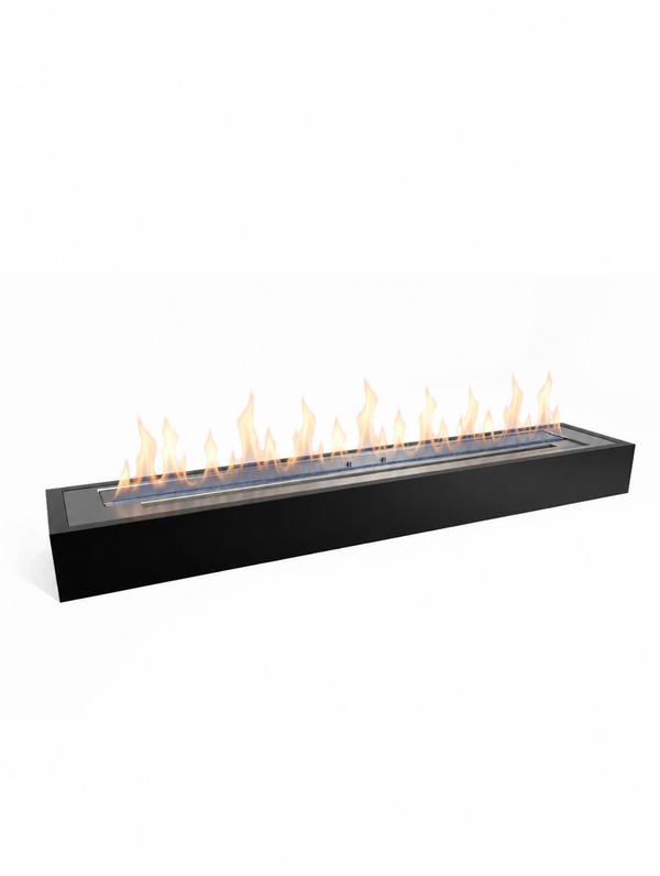 Bioethanol burner insert, 105 cm, lit with a realistic flame, studio hero view
