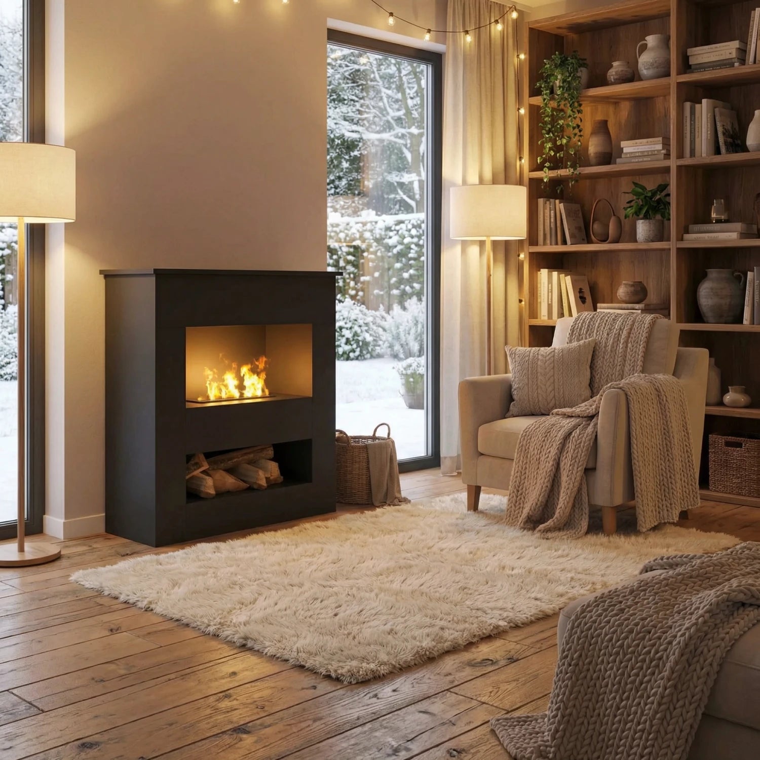 Brecht Electric Fireplace OMC 600 – Black – Realistic Flame, Eco-Friendly Design, Freestanding