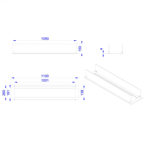 Innbygningsprofil til brenner – 100 cm