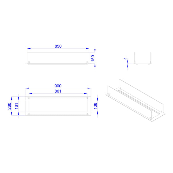 Innbygningsprofil til brenner – 80 cm