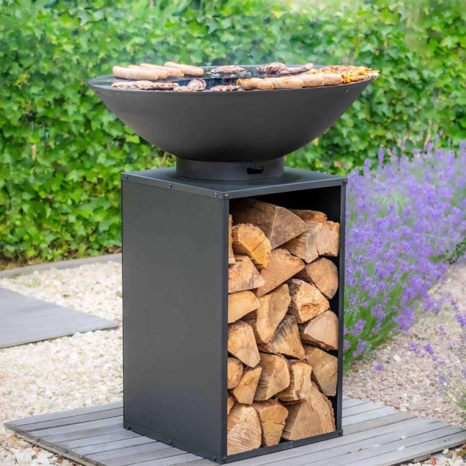 Onyx Ildskål med grill og vedoppbevaring – Ø60