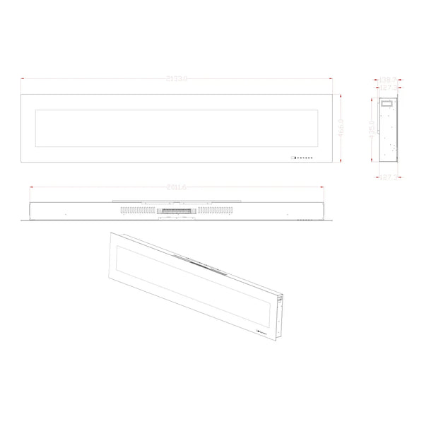 Azurite 213 cm - Vegghengt elektrisk peis