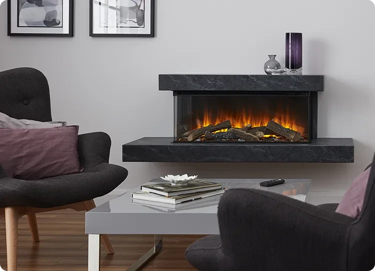 Vegghengt elektrisk peis med marmorramme fra British Fires